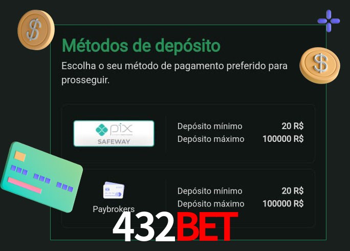 O cassino 432bet oferece uma grande variedade de métodos de pagamento